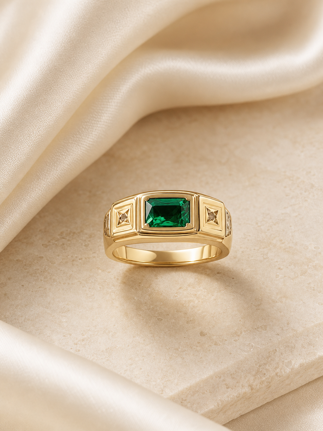 Anel Imperium em Ouro 18K com Pedra Verde e Brilhantes